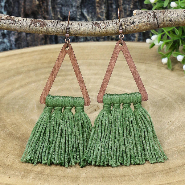 Boho Wooden & Hand-Knitted Drop Earrings | Vintage Colorful Sets | Women's Jewelry