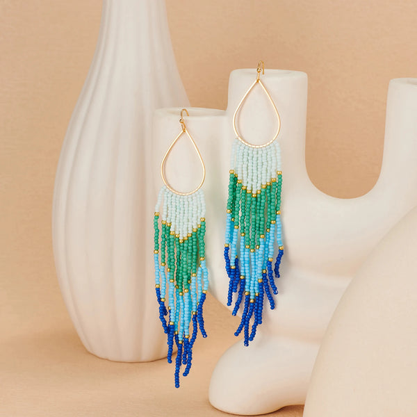 Bohemian Beaded Tassel Earrings | Color Gradient Drop Earrings | Handmade Seed Bead Jewelry