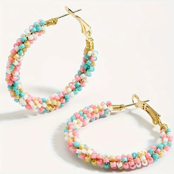 Colorful Rice Bead Hoop Earrings | Handmade Bohemian Earrings | Minimalist & Elegant