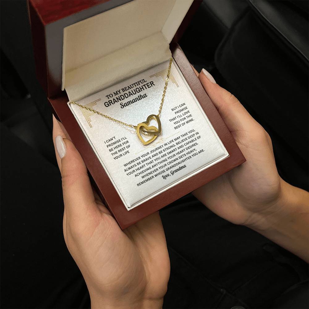 Granddaughter Interlocking Hearts Necklace with Message Card | Gift of Love from Grandma or Grandpa | Cubic Zirconia Pendant in Rose Gold or 18k Gold