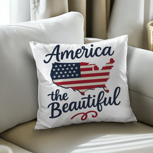 America the Beautiful Patriotic Pillow Cover – Flag-Filled USA Design
