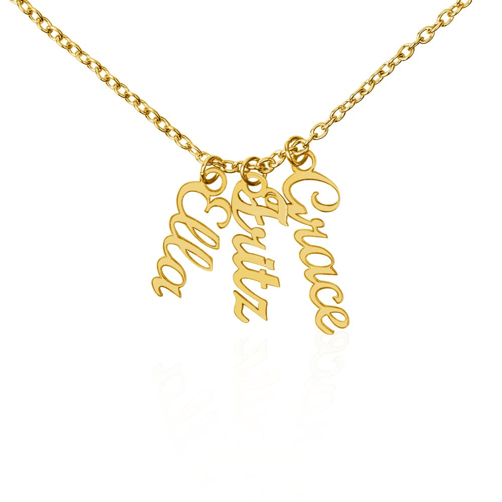 Personalized Multi Vertical Name Necklace | Custom Layered Name Pendant in Stainless Steel or 18k Yellow Gold