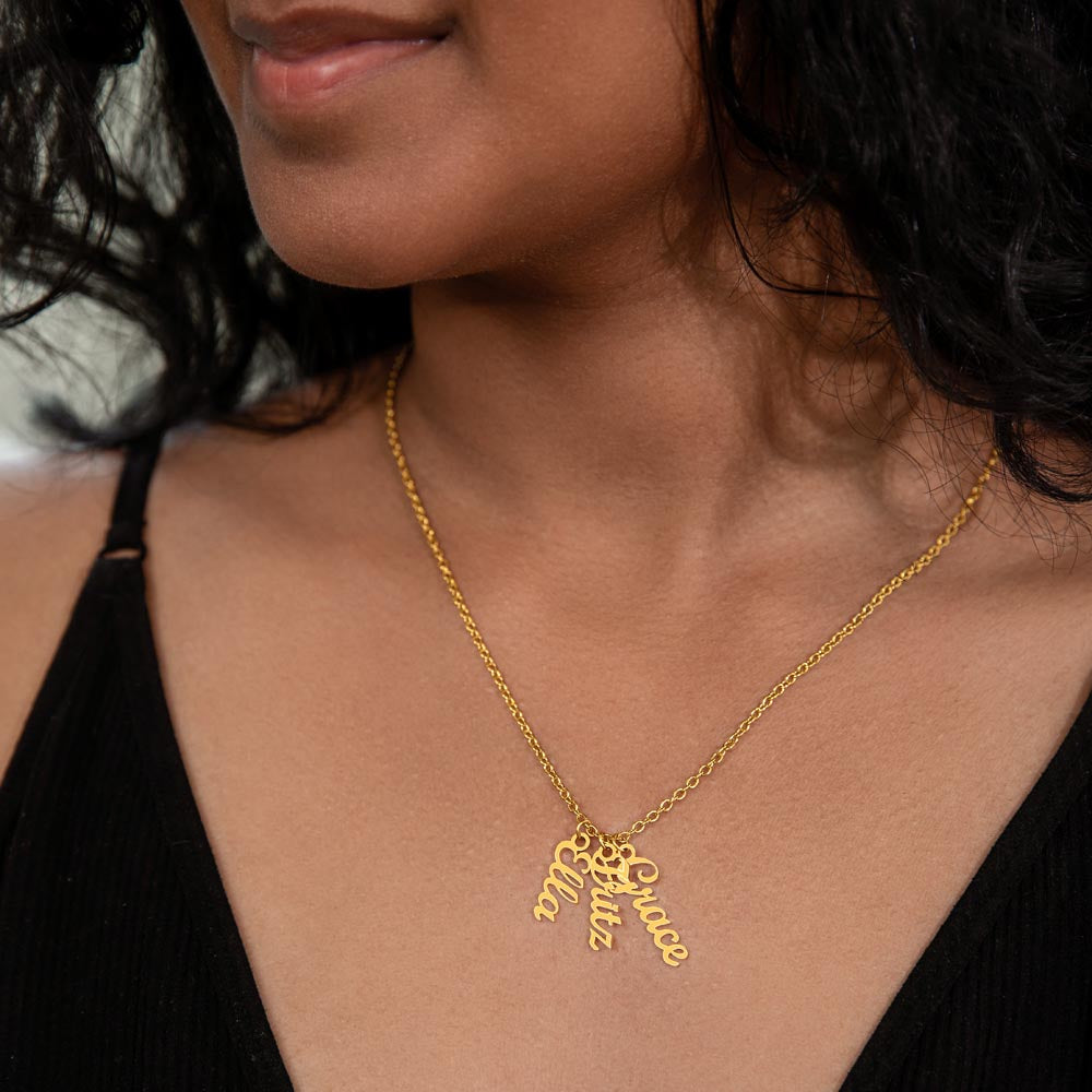 Personalized Multi Vertical Name Necklace | Custom Layered Name Pendant in Stainless Steel or 18k Yellow Gold