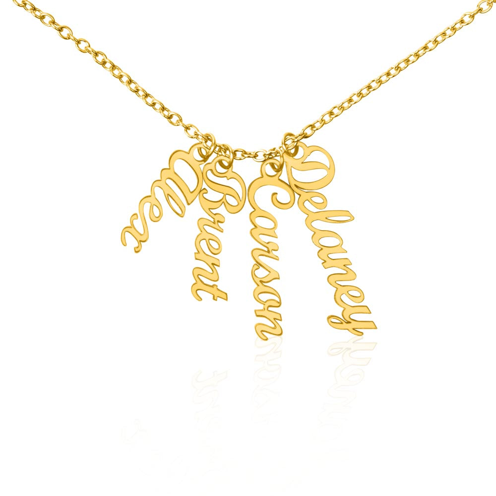Personalized Multi Vertical Name Necklace | Custom Layered Name Pendant in Stainless Steel or 18k Yellow Gold