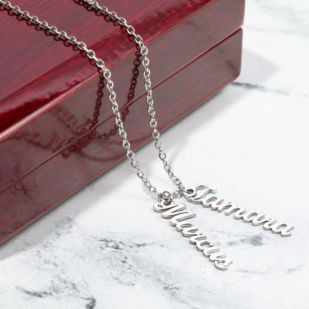 Personalized Multi Vertical Name Necklace | Custom Layered Name Pendant in Stainless Steel or 18k Yellow Gold