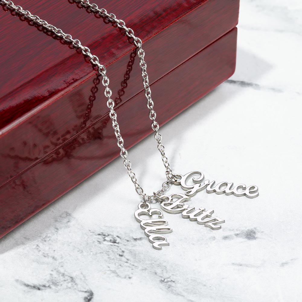 Personalized Multi Vertical Name Necklace | Custom Layered Name Pendant in Stainless Steel or 18k Yellow Gold