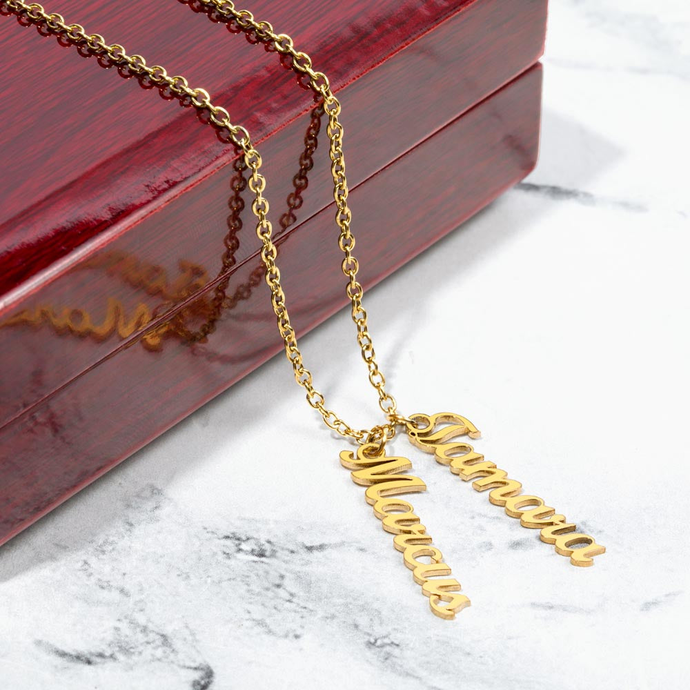 Personalized Multi Vertical Name Necklace | Custom Layered Name Pendant in Stainless Steel or 18k Yellow Gold