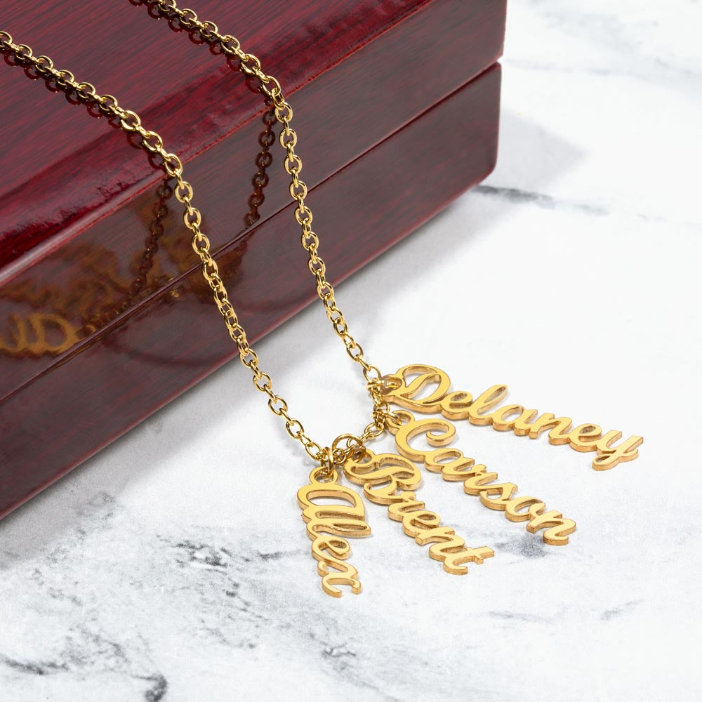 Personalized Multi Vertical Name Necklace | Custom Layered Name Pendant in Stainless Steel or 18k Yellow Gold