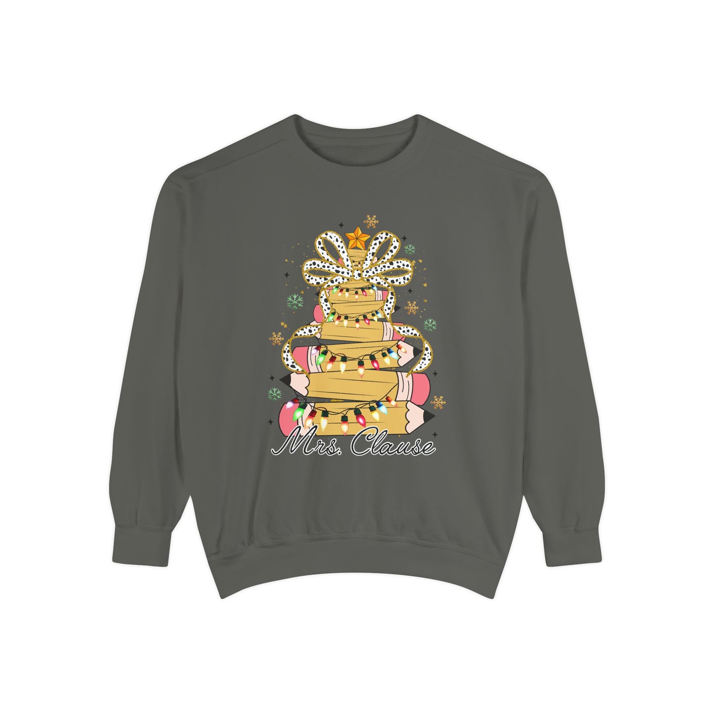 Personalized Christmas Pencil Tree Teacher Sweatshirt – Comfort Colors Pullover Crewneck