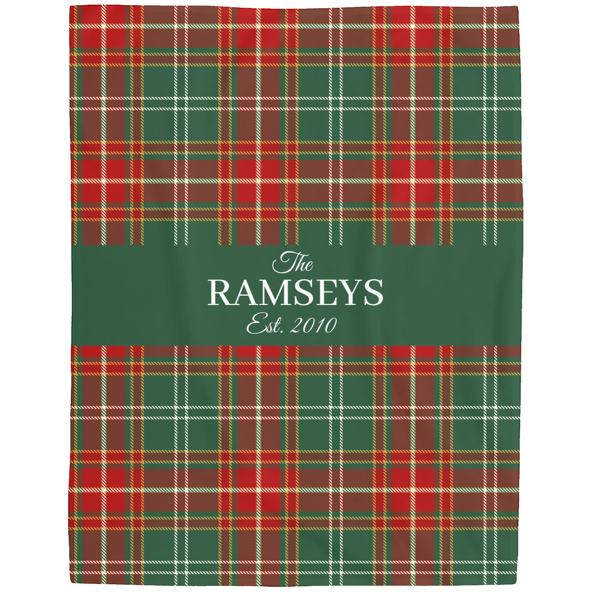 Personalized Red & Green Plaid Family Name Blanket – Custom Christmas Throw in Fleece or Sherpa (Ralph Lauren Inspired, 50x60 or 60x80)