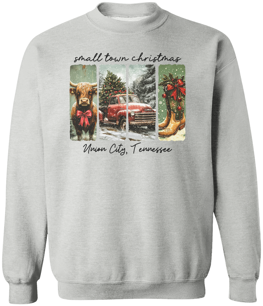 Vintage Small Town Christmas Gildan Sweatshirt – Personalized City & State Holiday Rustic Country Design