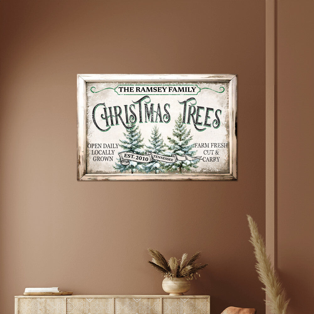 Personalized Farmhouse Christmas Tree Metal Art Print – Custom Holiday Decor