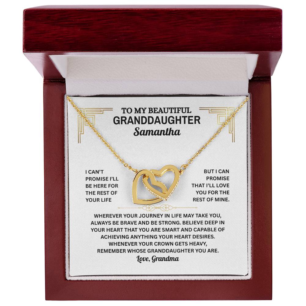 Granddaughter Interlocking Hearts Necklace with Message Card | Gift of Love from Grandma or Grandpa | Cubic Zirconia Pendant in Rose Gold or 18k Gold
