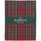 Personalized Tartan Christmas Blanket – Classic Red Plaid Family Name Throw with Green Stripe | Custom Sherpa or Fleece Blanket (50x60 or 60x80)