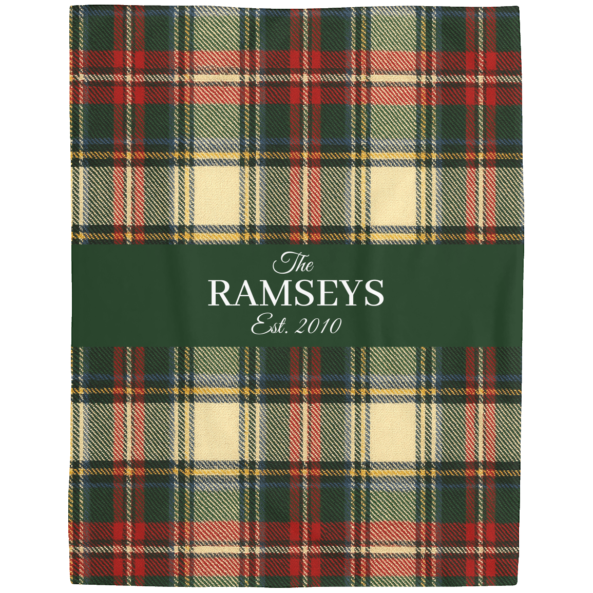 Personalized Cream & Red Tartan Christmas Blanket – Ralph Lauren Inspired Plaid Family Throw | Custom Sherpa or Fleece Blanket (50x60 or 60x80)
