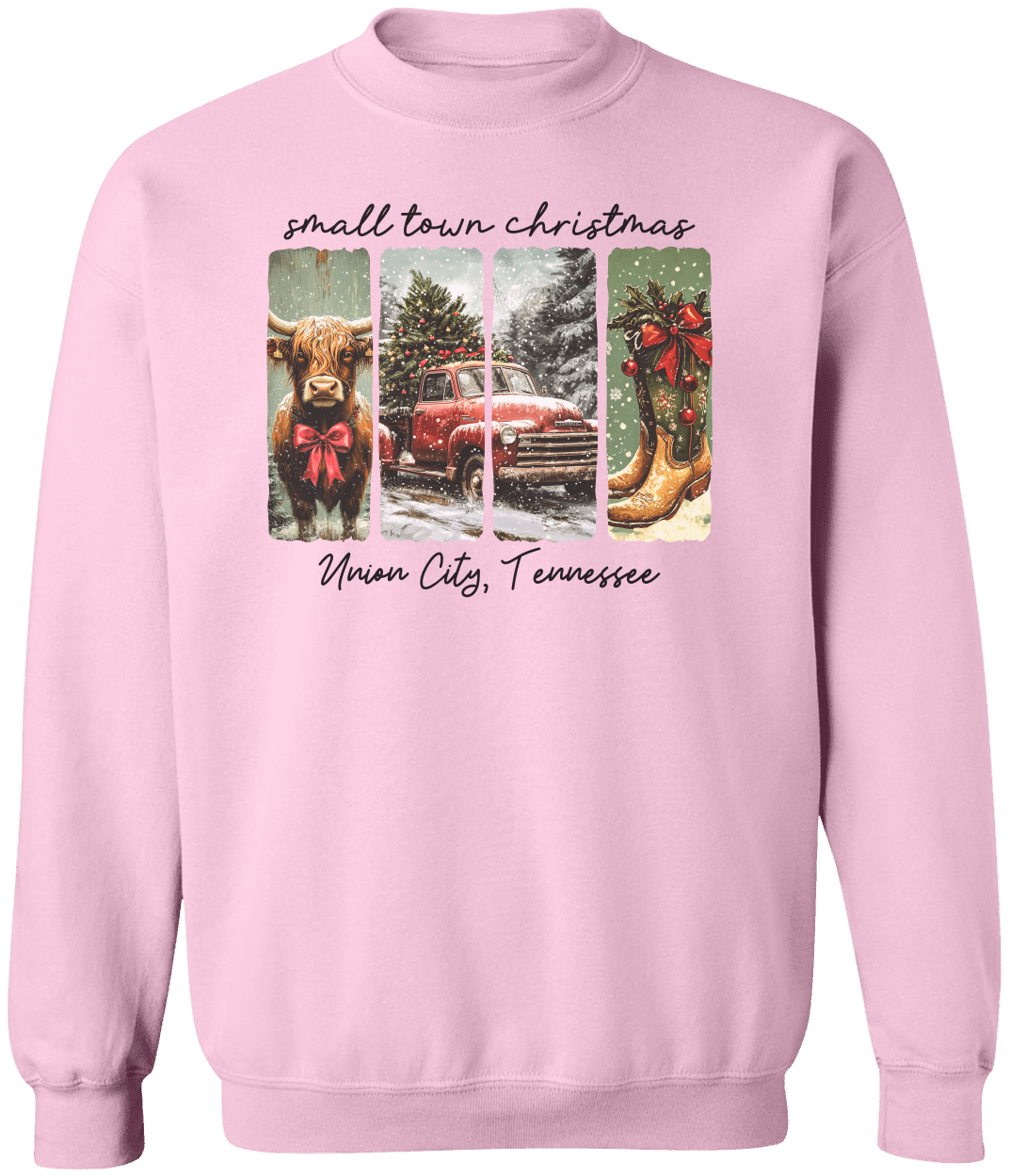 Vintage Small Town Christmas Gildan Sweatshirt – Personalized City & State Holiday Rustic Country Design