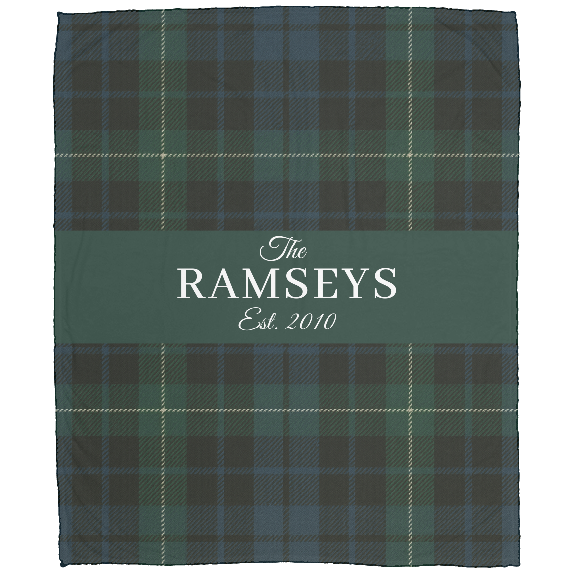 Personalized Green & Navy Tartan Christmas Blanket – Ralph Lauren Style Plaid Throw with Family Name | Custom Sherpa or Fleece Blanket (50x60 or 60x80)
