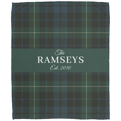 Personalized Green & Navy Tartan Christmas Blanket – Ralph Lauren Style Plaid Throw with Family Name | Custom Sherpa or Fleece Blanket (50x60 or 60x80)