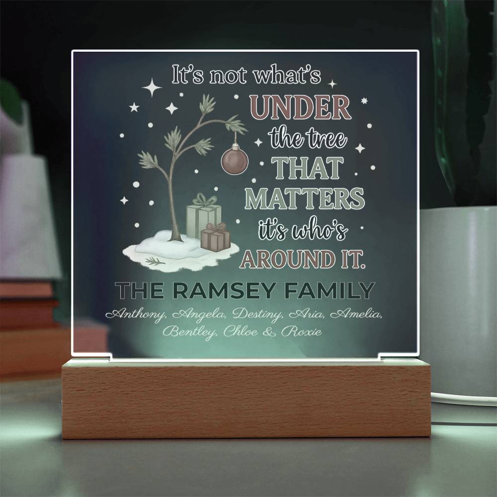 Personalized Charlie Brown Christmas Acrylic Light – Custom Family Name Holiday Gift – “It’s Not What’s Under the Tree” LED Lamp