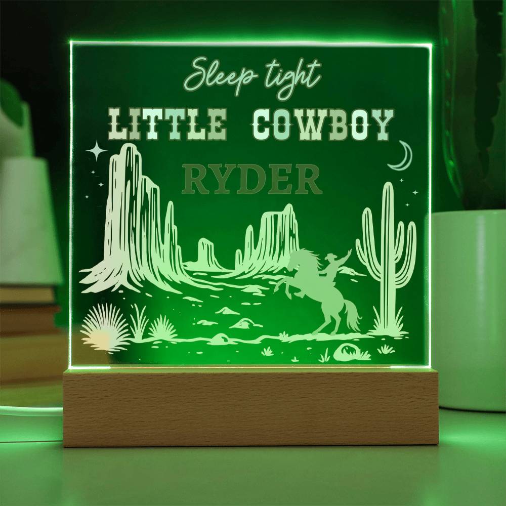 Sleep Tight Little Cowboy Personalized Acrylic Night Light – Custom Western Nursery Decor – Cowboy Bedroom Gift for Boys