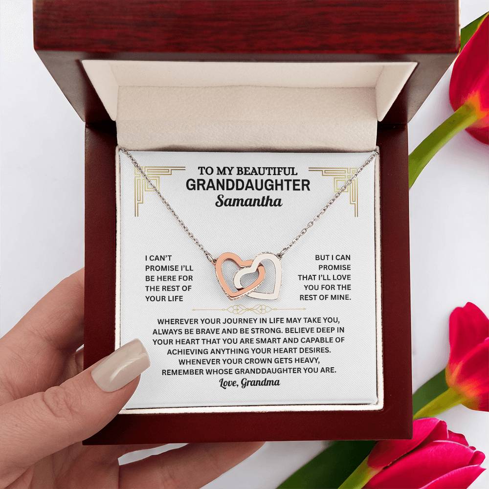 Granddaughter Interlocking Hearts Necklace with Message Card | Gift of Love from Grandma or Grandpa | Cubic Zirconia Pendant in Rose Gold or 18k Gold