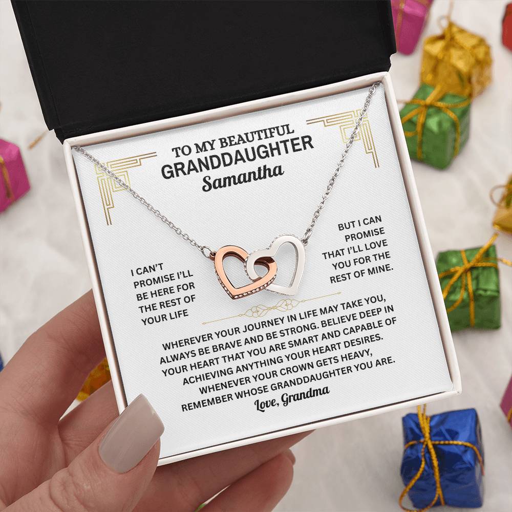 Granddaughter Interlocking Hearts Necklace with Message Card | Gift of Love from Grandma or Grandpa | Cubic Zirconia Pendant in Rose Gold or 18k Gold