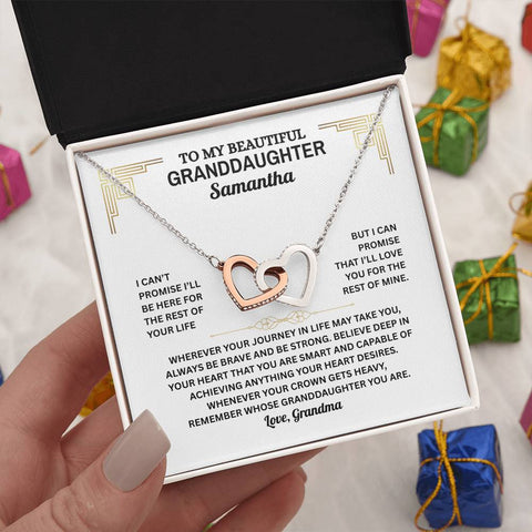 Granddaughter Interlocking Hearts Necklace with Message Card | Gift of Love from Grandma or Grandpa | Cubic Zirconia Pendant in Rose Gold or 18k Gold