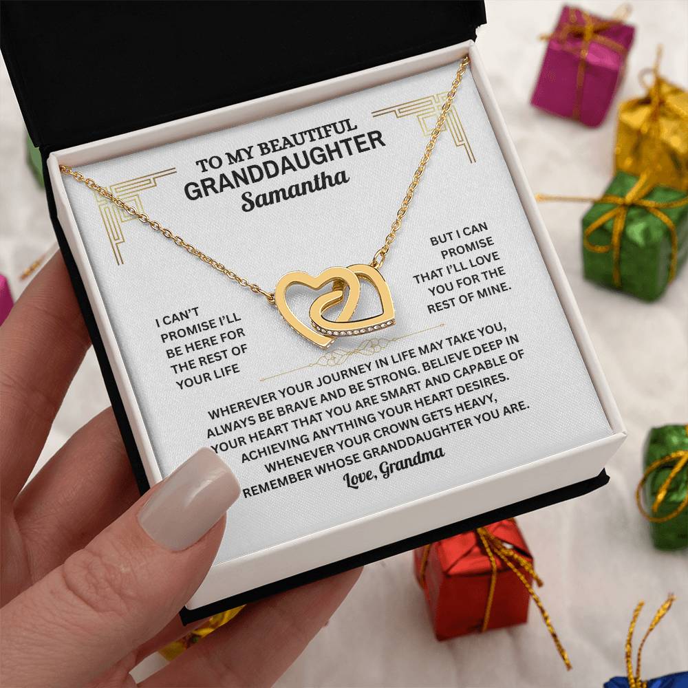 Granddaughter Interlocking Hearts Necklace with Message Card | Gift of Love from Grandma or Grandpa | Cubic Zirconia Pendant in Rose Gold or 18k Gold