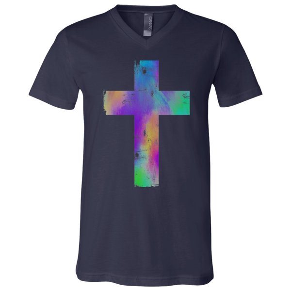 Watercolor Distressed Cross Soft V-Neck Tee – Stylish, Faithful, and Luxuriously Soft