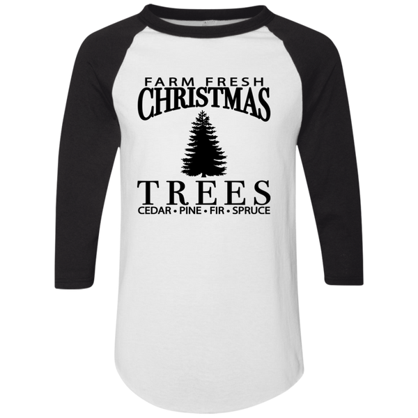 Farm Fresh Christmas Trees Raglan 3/4 Sleeve Tee – Perfect for the Holiday Season!