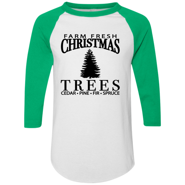 Farm Fresh Christmas Trees Raglan 3/4 Sleeve Tee – Perfect for the Holiday Season!