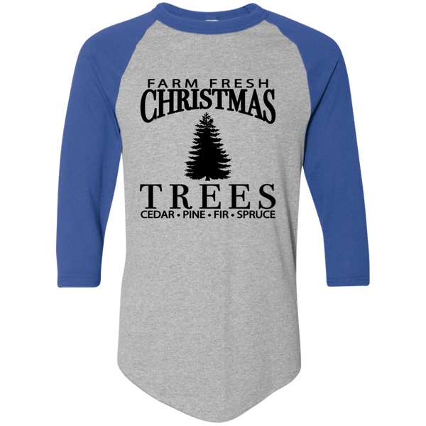 Farm Fresh Christmas Trees Raglan 3/4 Sleeve Tee – Perfect for the Holiday Season!