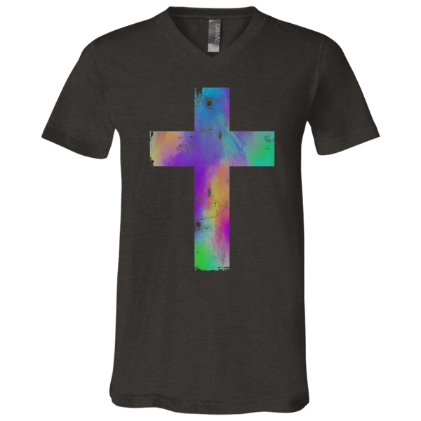 Watercolor Distressed Cross Soft V-Neck Tee – Stylish, Faithful, and Luxuriously Soft