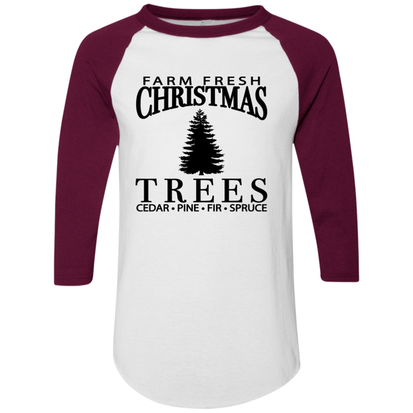 Farm Fresh Christmas Trees Raglan 3/4 Sleeve Tee – Perfect for the Holiday Season!