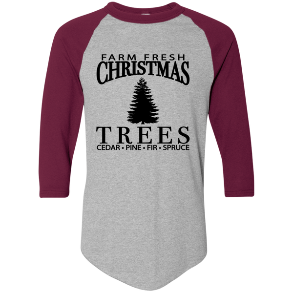 Farm Fresh Christmas Trees Raglan 3/4 Sleeve Tee – Perfect for the Holiday Season!