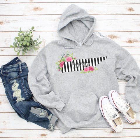 Tennessee Home Striped Floral Gildan Hoodie – A Cozy Tribute to the Volunteer State