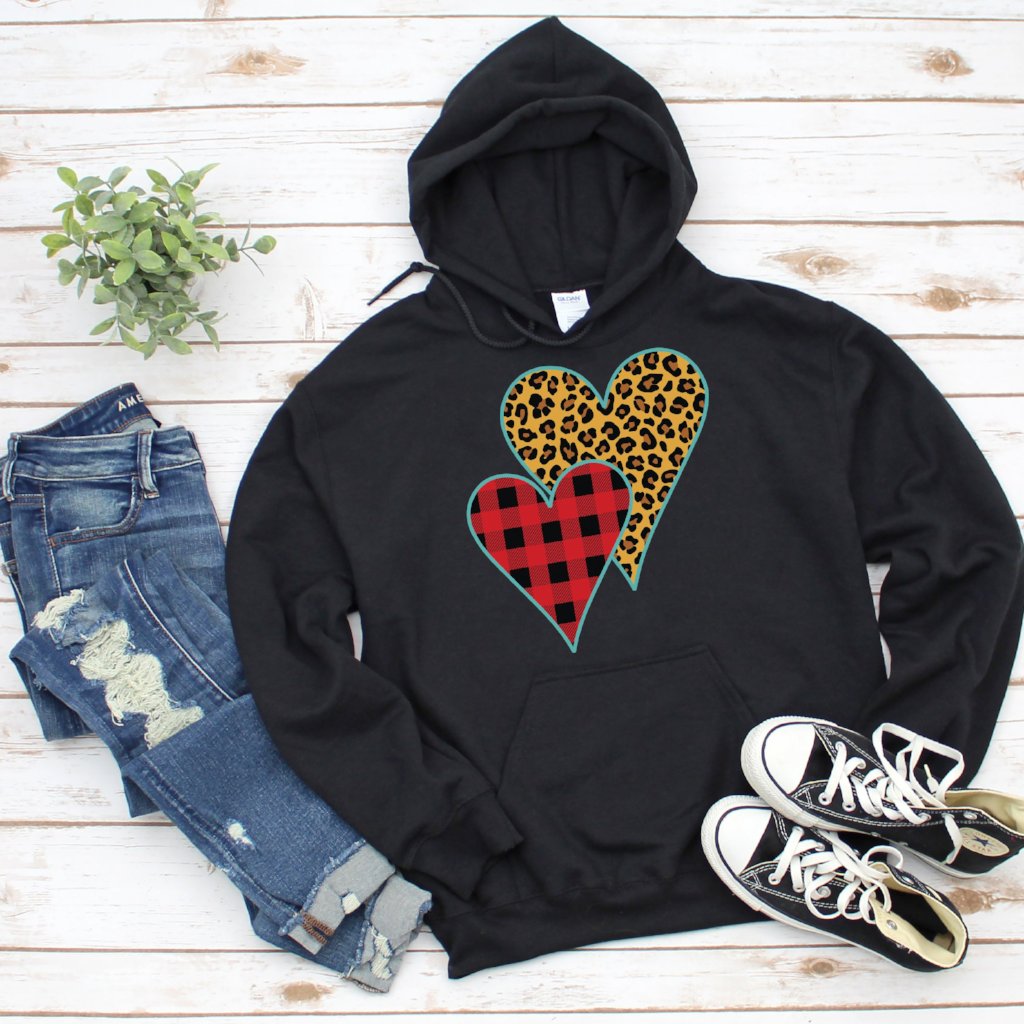 Buffalo Plaid & Leopard Print Heart Hoodie – Perfect for Valentine’s Day and Cozy Everyday Wear!