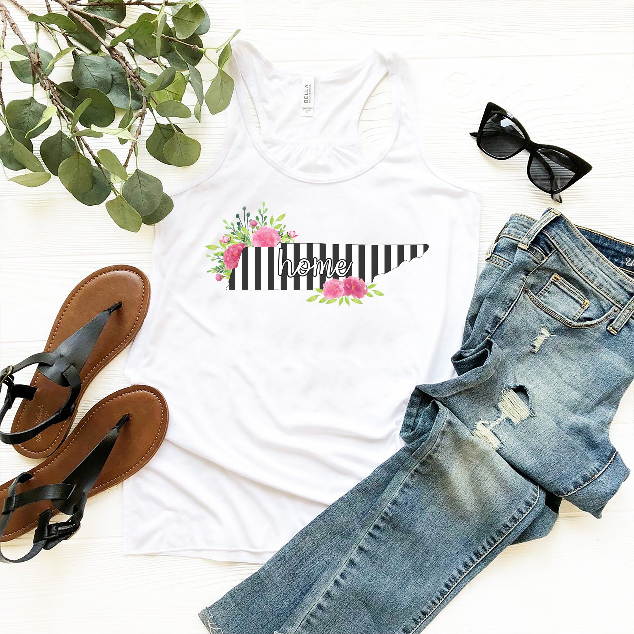 Tennessee Home Striped Floral Flowy Racerback Tank – A Beautiful Tribute to the Volunteer State